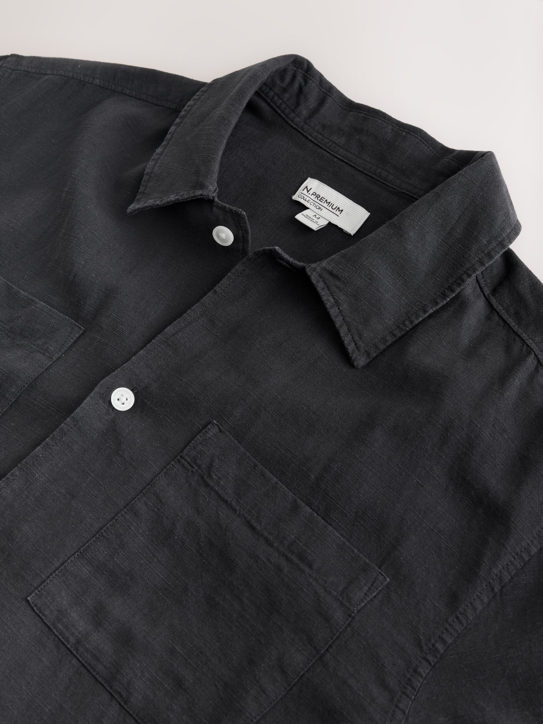 Buy Black N.Premium Linen Tencel Blend Short Sleeve Shirt from