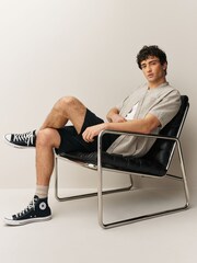 لون محايد - بياقة صغيرة - قميص كم قصير كتان مخلوط قطن - صورة 4 من 8