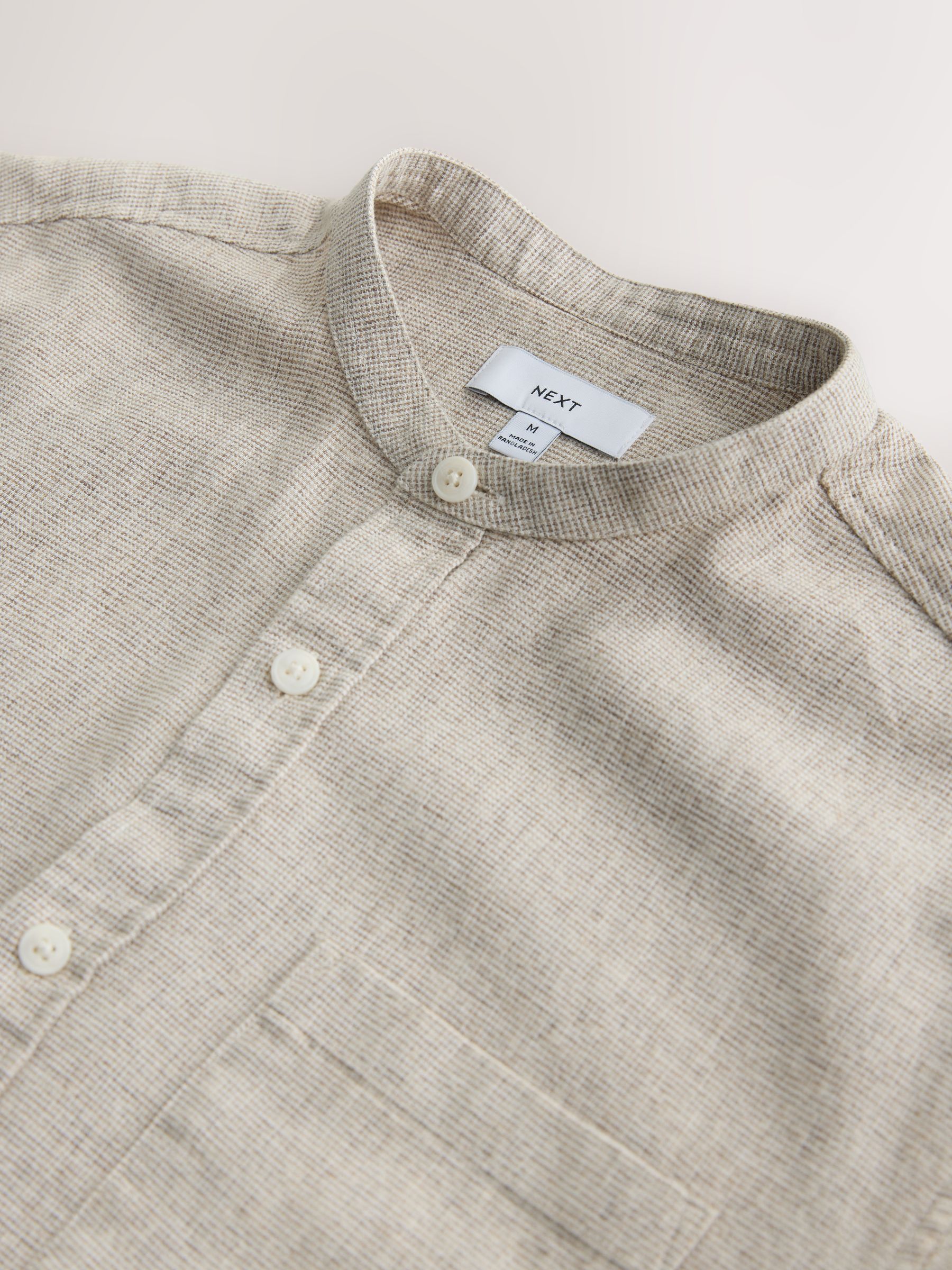 Buy Neutral Grandad Collar Cotton Linen Blend Short Sleeve Shirt
