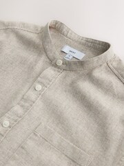 لون محايد - بياقة صغيرة - قميص كم قصير كتان مخلوط قطن - صورة 8 من 8