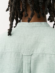 Green Grandad Collar Cotton Linen Blend Short Sleeve Shirt - Image 5 of 8