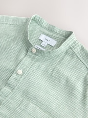 Green Grandad Collar Cotton Linen Blend Short Sleeve Shirt - Image 8 of 8