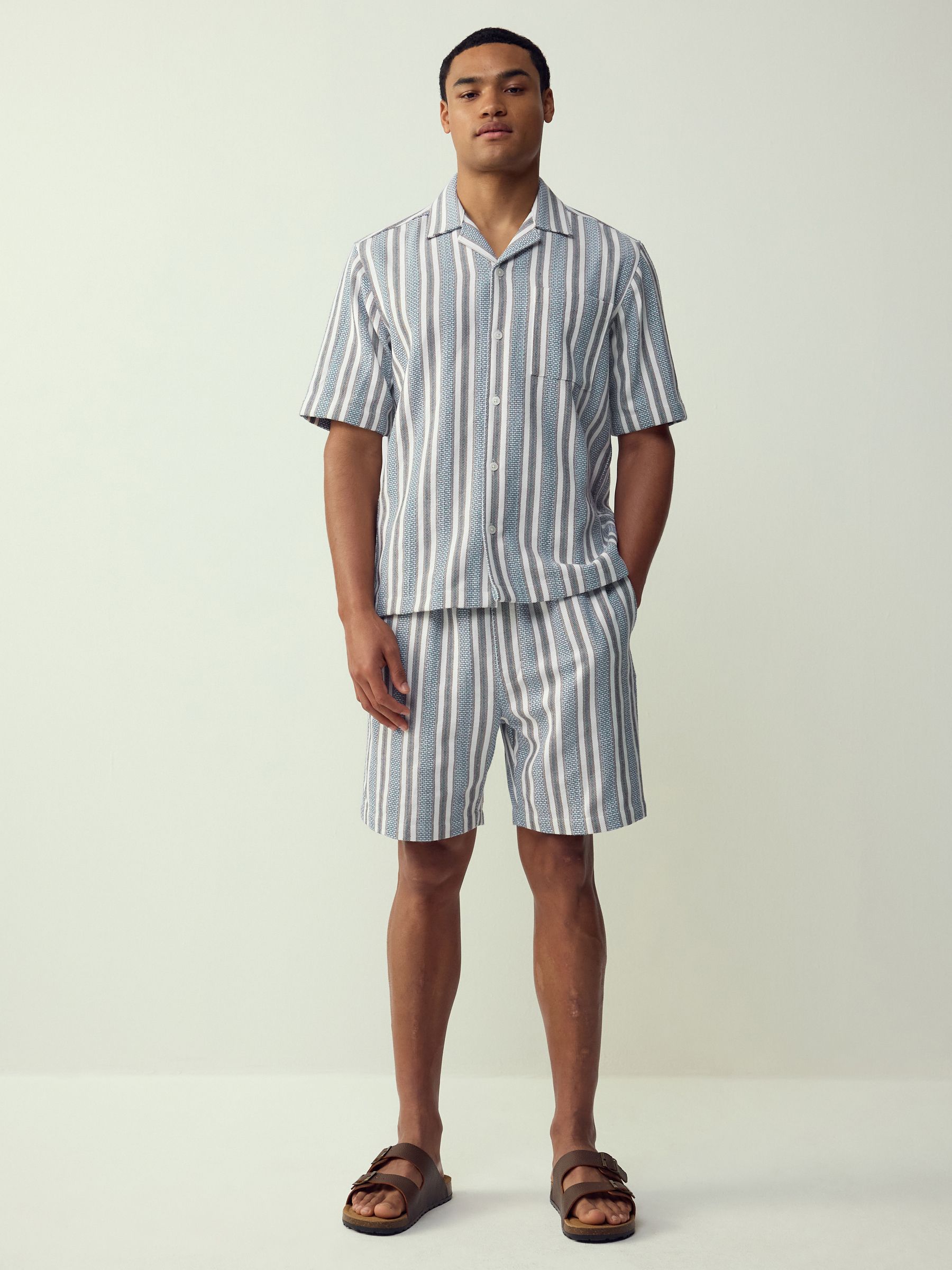 Buy Blue - Textured Stripe Short Sleeve Shirt from Next Japan