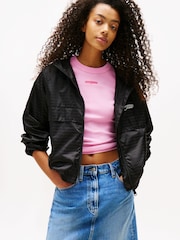 Tommy Jeans Black Repeat Logo Water Repellent Jacquard Windbreaker Jacket - Image 1 of 4