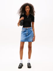 Tommy Hilfiger Black Slim Fit Pointelle Polo Top - Image 3 of 4