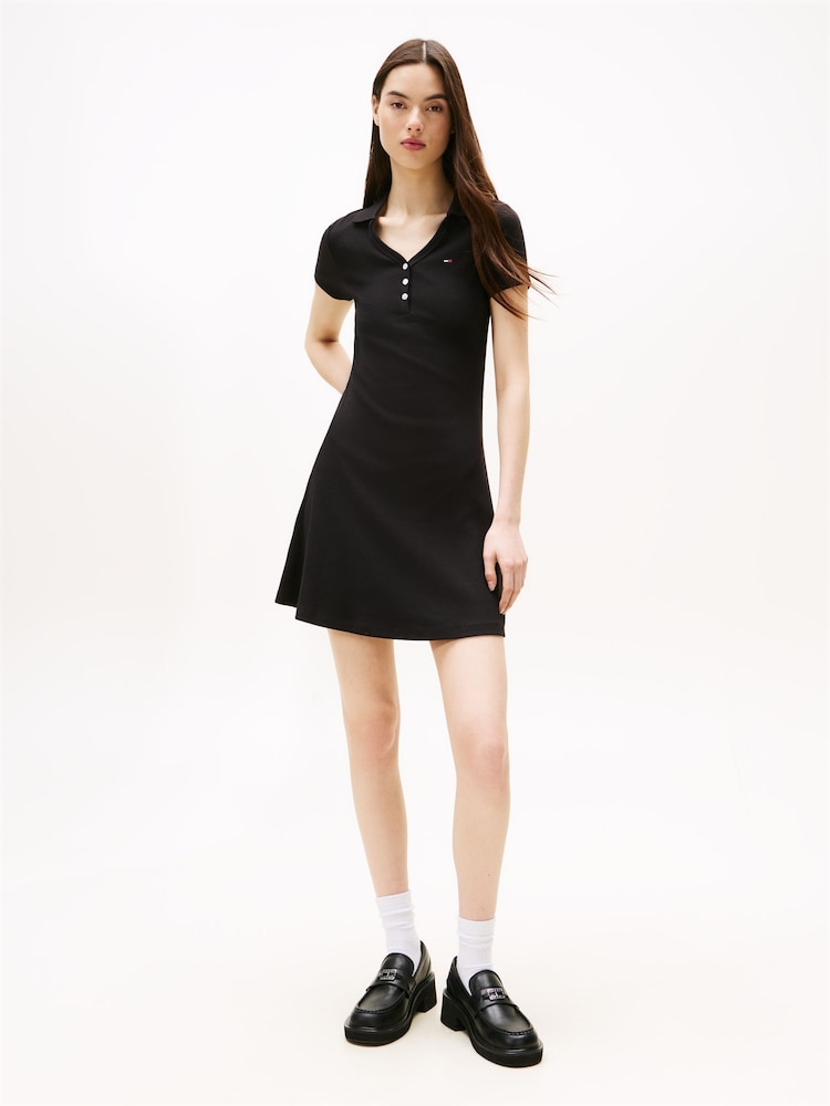 Tommy Jeans Black Rib Polo Dress - Image 1 of 5