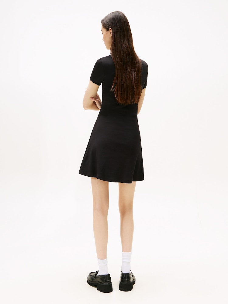 Tommy Jeans Black Rib Polo Dress - Image 3 of 5