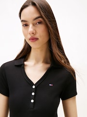 Tommy Jeans Black Rib Polo Dress - Image 4 of 5