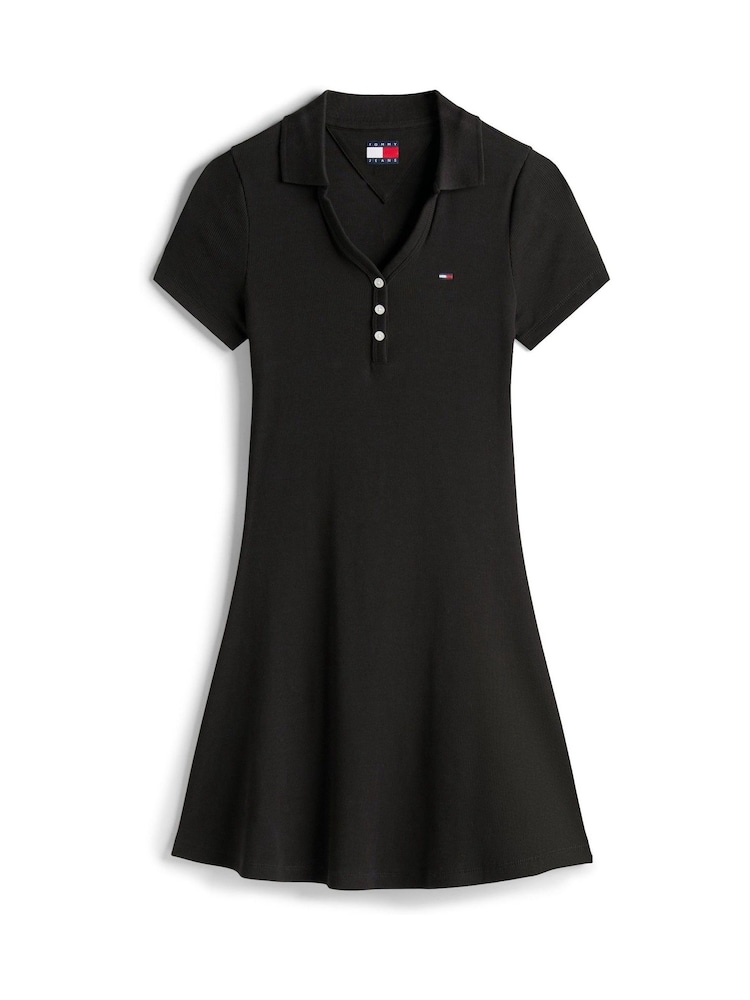 Tommy Jeans Black Rib Polo Dress - Image 5 of 5
