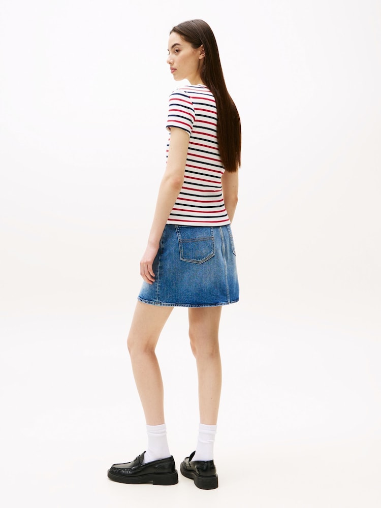 Tommy Jeans White Slim Ribbed Round Neck T-Shirt - Image 2 of 5