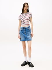 Tommy Jeans White Slim Ribbed Round Neck T-Shirt - Image 3 of 5