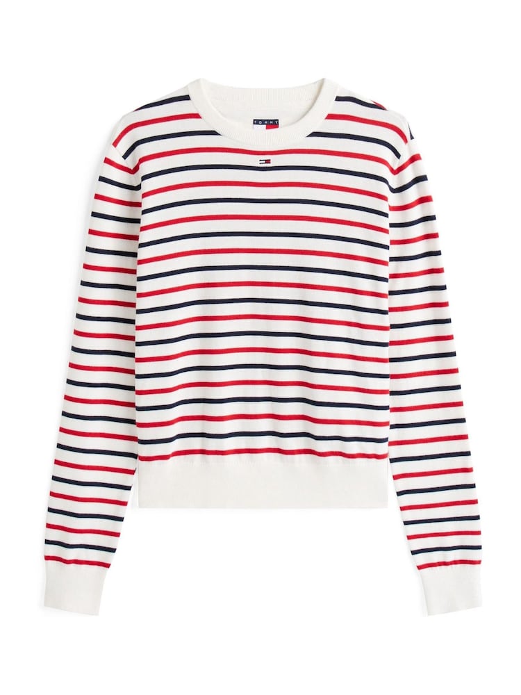Tommy Jeans White Slim Ribbed Round Neck T-Shirt - Image 5 of 5