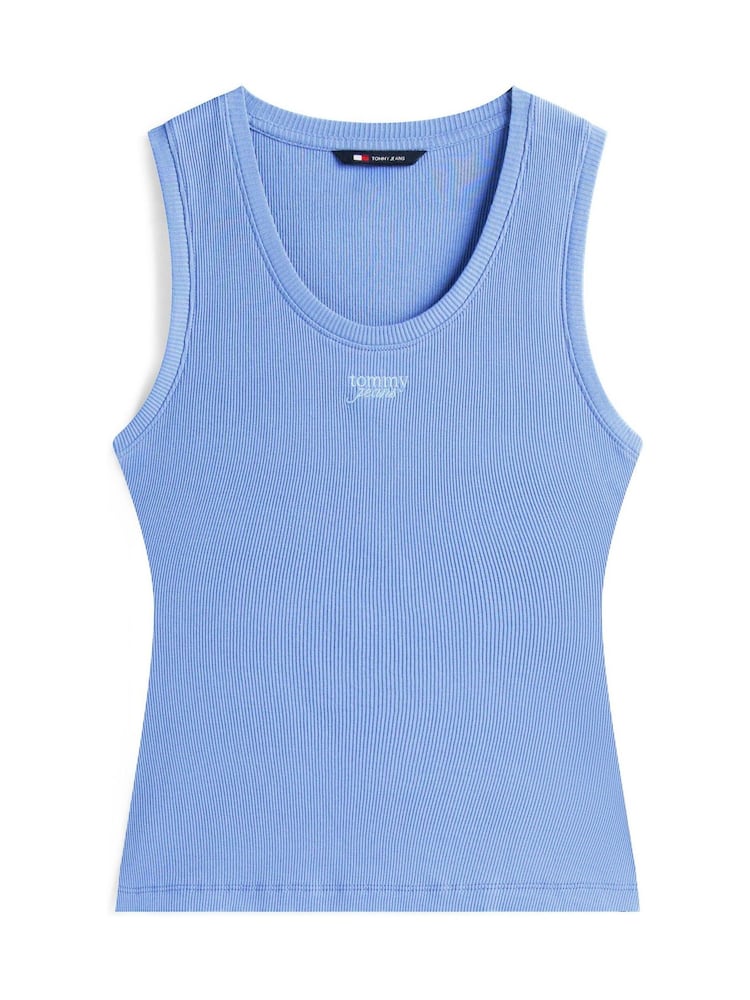 Tommy Jeans Blue 100% Cotton Logo Slim Tank Top - Image 5 of 5