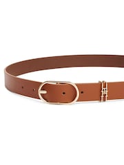 Tommy Hilfiger Brown Leather Monogram Oval Buckle Belt - Image 1 of 3