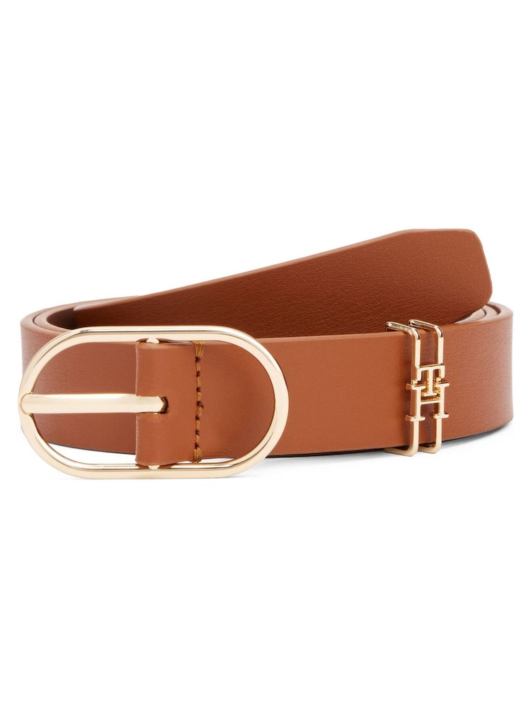 Tommy Hilfiger Brown Leather Monogram Oval Buckle Belt - Image 3 of 3 Tommy Hilfiger Brown Leather Monogram Oval Buckle Belt - Image 3 of 3