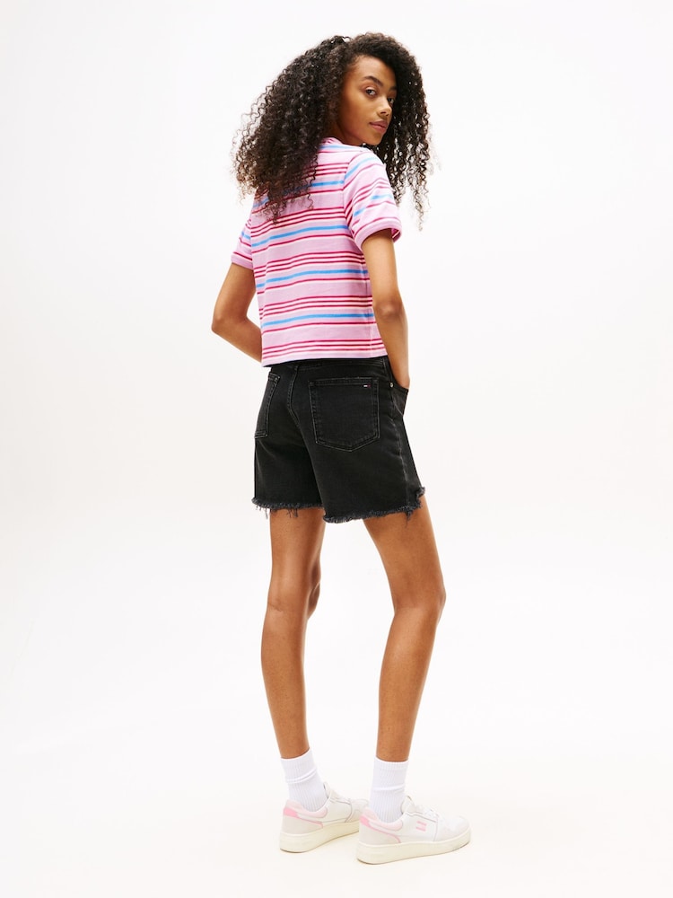 Tommy Jeans Pink Stripe Logo T-Shirt - Image 2 of 5