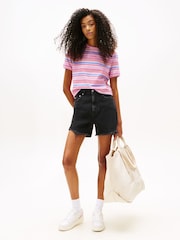 Tommy Jeans Pink Stripe Logo T-Shirt - Image 3 of 5