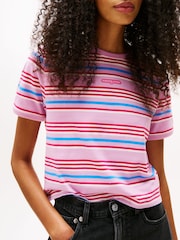 Tommy Jeans Pink Stripe Logo T-Shirt - Image 4 of 5