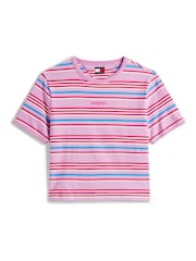 Tommy Jeans Pink Stripe Logo T-Shirt - Image 5 of 5