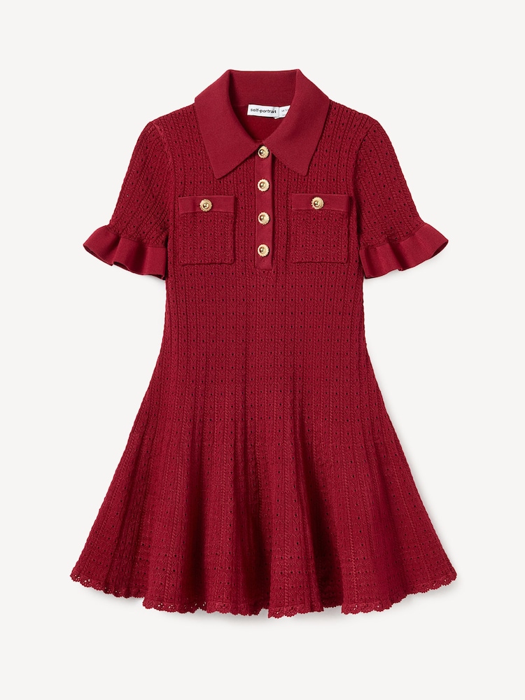 Self-Portrait Red Pointelle Knit Dress - Image 1 of 2 Self-Portrait Red Pointelle Knit Dress - Image 1 of 2