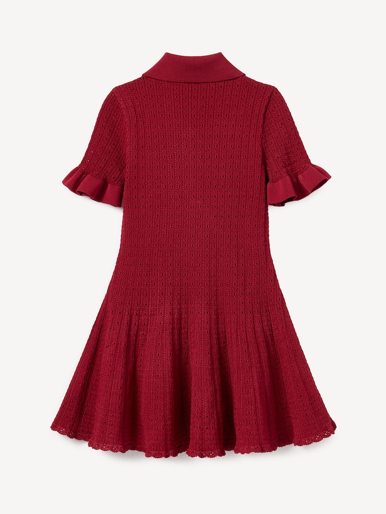Self-Portrait Red Pointelle Knit Dress - Image 2 of 2 Self-Portrait Red Pointelle Knit Dress - Image 2 of 2