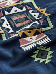 Navy Textured Embroidered Navajo Style Short Sleeve Shirt - Image 3 of 3