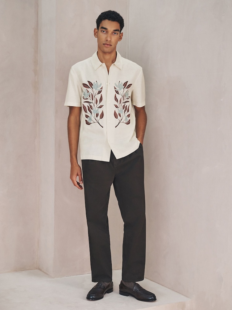 Neutral N.Premium Linen Tencel Blend Floral Print Short Sleeve Shirt - Image 2 of 7