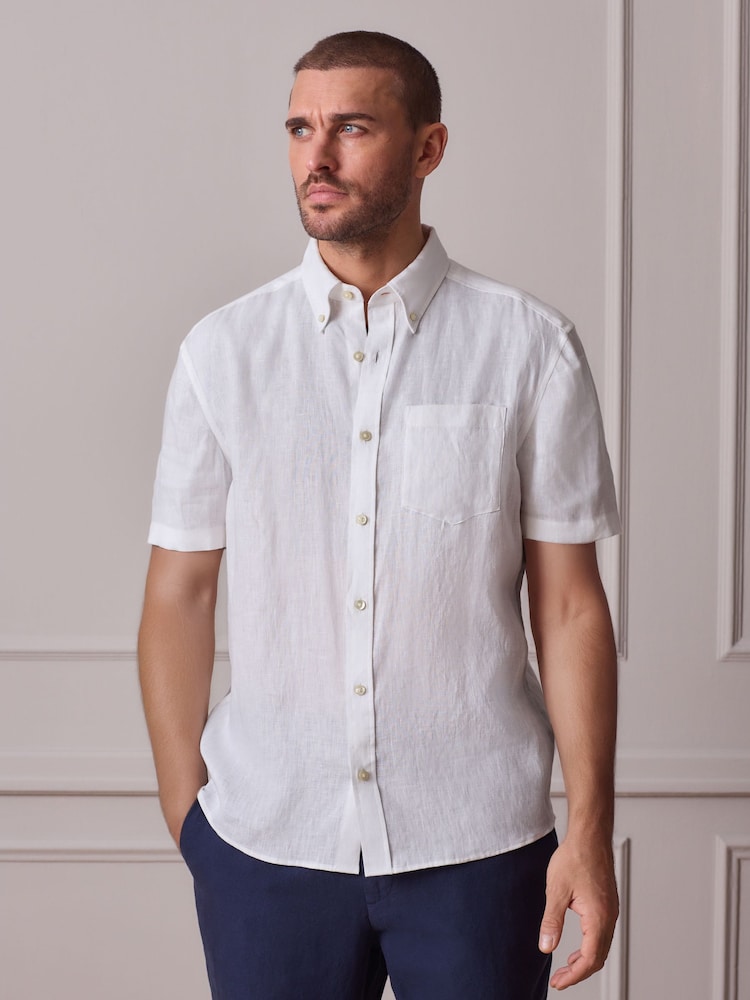 White Linen Short Sleeve Shirt - Image 4 of 4
