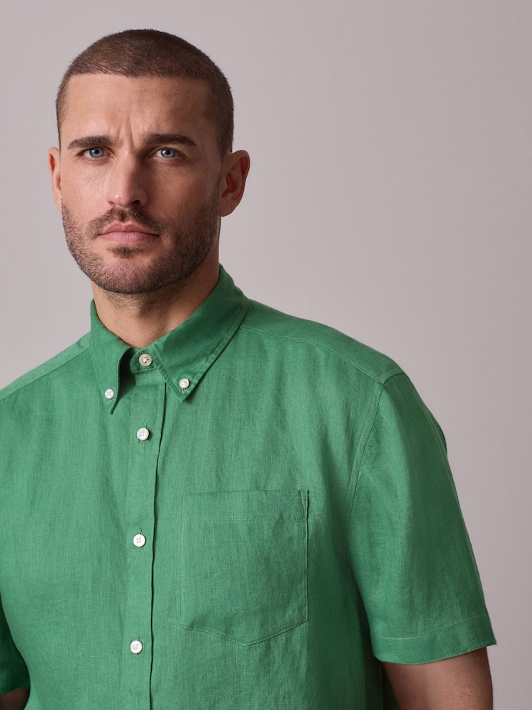 Green Linen Short Sleeve Shirt - Image 1 of 7