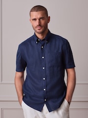 Navy Linen Short Sleeve Shirt - Image 1 of 5