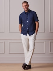 Navy Linen Short Sleeve Shirt - Image 2 of 5