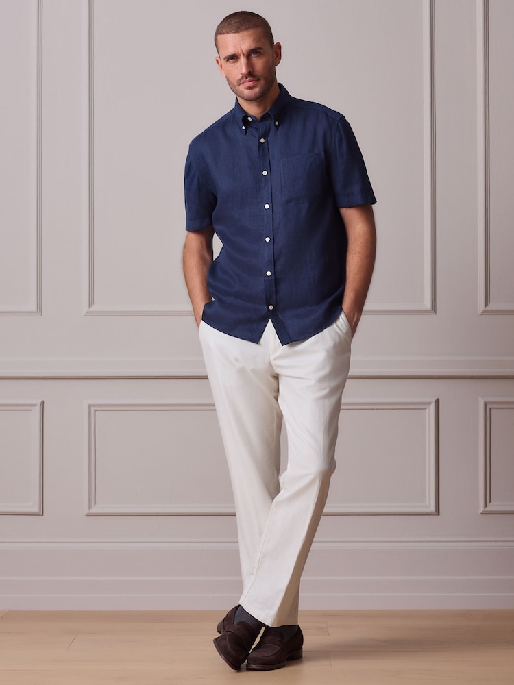 Navy Linen Short Sleeve Shirt - Image 2 of 5