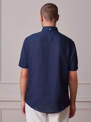 Navy Linen Short Sleeve Shirt - Image 3 of 5