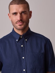 Navy Linen Short Sleeve Shirt - Image 4 of 5