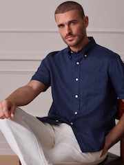 Navy Linen Short Sleeve Shirt - Image 5 of 5