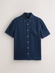 Navy Linen Short Sleeve Shirt - Image 6 of 8
