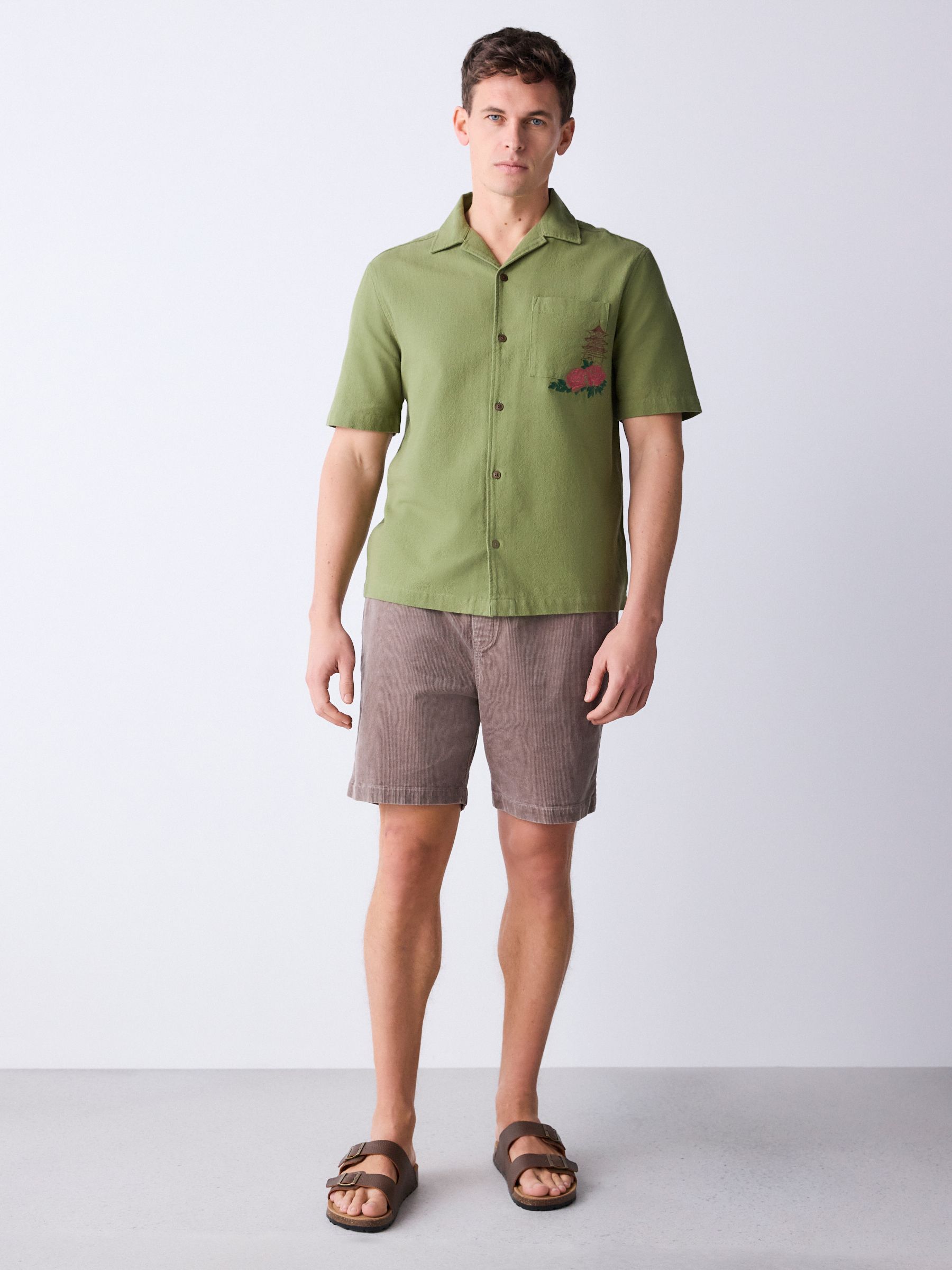 Buy Green Textured Embroidered Japanese Print Short Sleeve Shirt