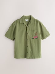 Green Textured Embroidered Japanese Print Short Sleeve Shirt - Image 2 of 5