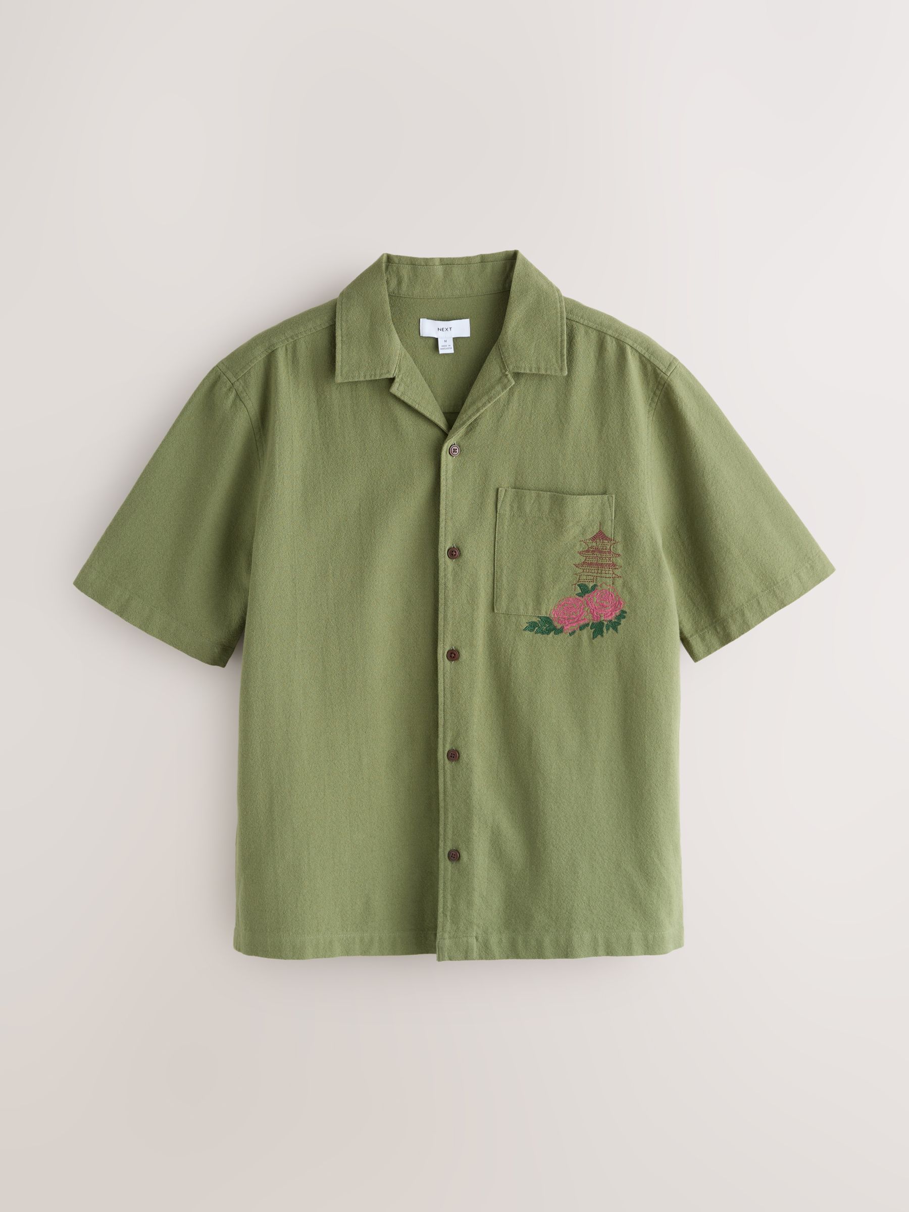 Buy Green Textured Embroidered Japanese Print Short Sleeve Shirt