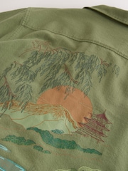 Green Textured Embroidered Japanese Print Short Sleeve Shirt - Image 5 of 5