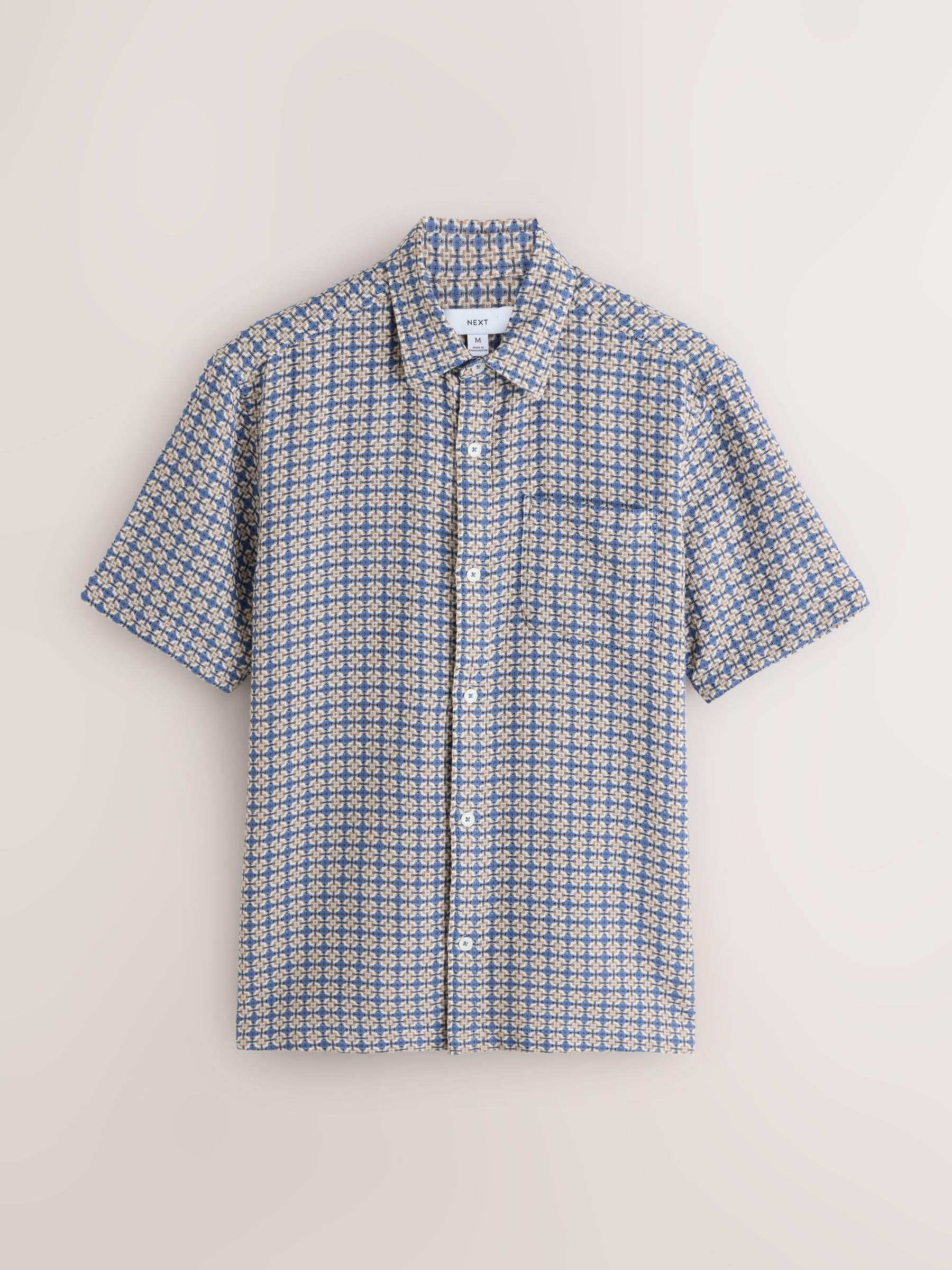 Buy Blue Relaxed Fit Textured Check Short Sleeve Shirt from Next Oman