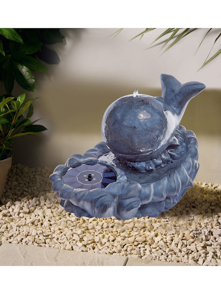 Premier Decorations Ltd Grey 55cm 4 LED Solar Happy Whale Water Feature - Image 1 of 3