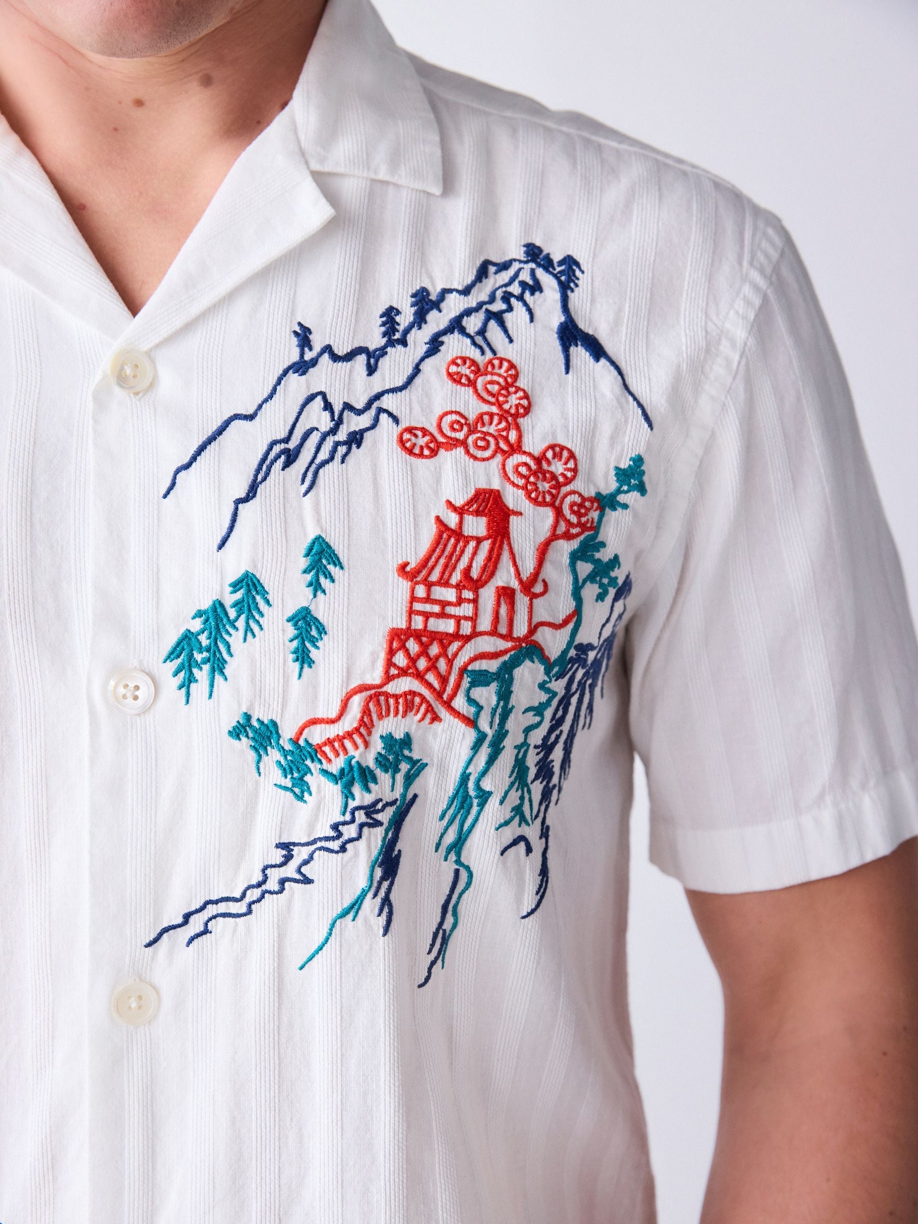 Cumpără Neutral - Textured Embroidered Japanese Print Short Sleeve