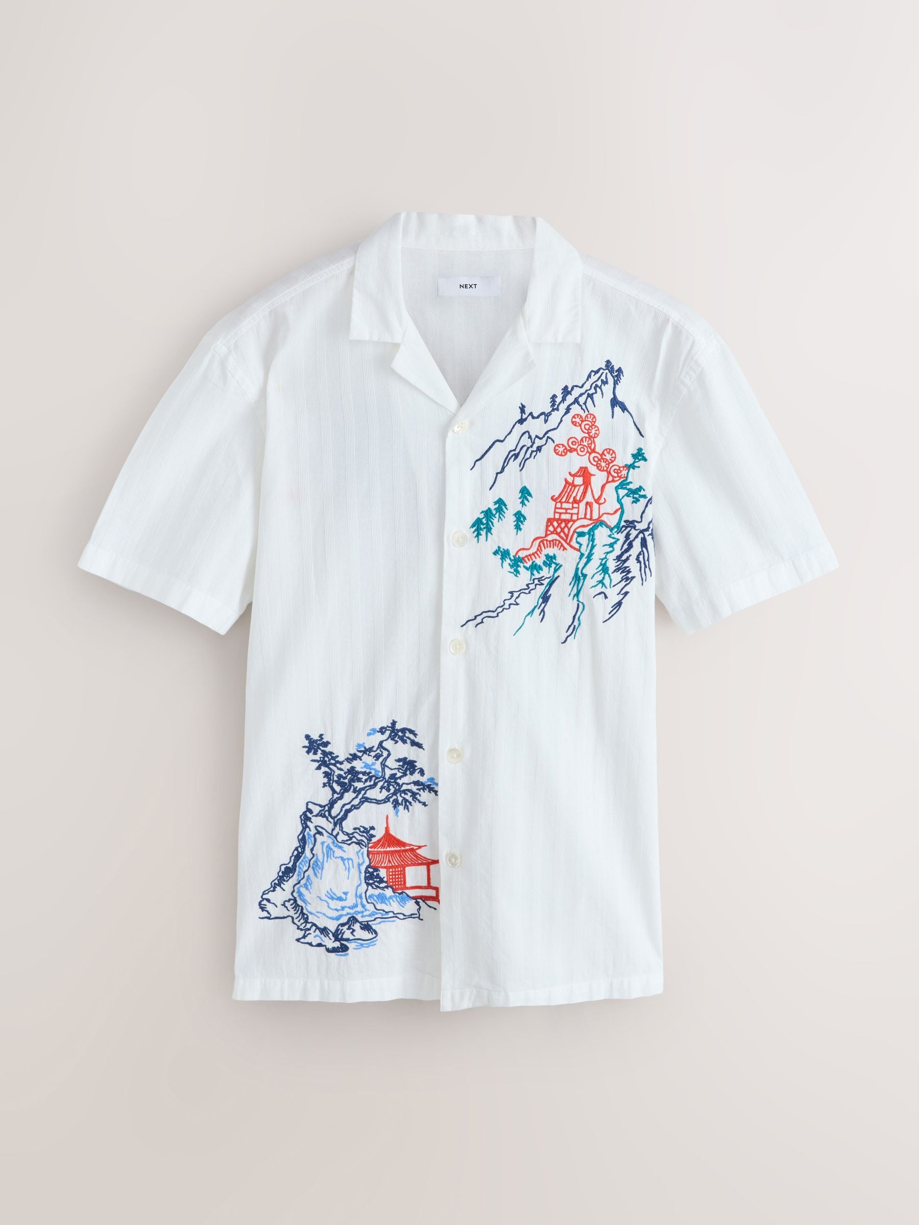 Cumpără Neutral - Textured Embroidered Japanese Print Short Sleeve