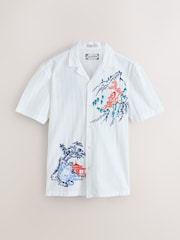 Neutral Textured Embroidered Japanese Print Short Sleeve Shirt - Image 6 of 9