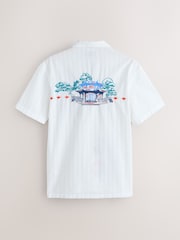 Neutral Textured Embroidered Japanese Print Short Sleeve Shirt - Image 7 of 9