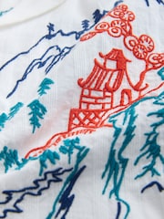 Neutral Textured Embroidered Japanese Print Short Sleeve Shirt - Image 8 of 9