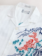 Neutral Textured Embroidered Japanese Print Short Sleeve Shirt - Image 9 of 9