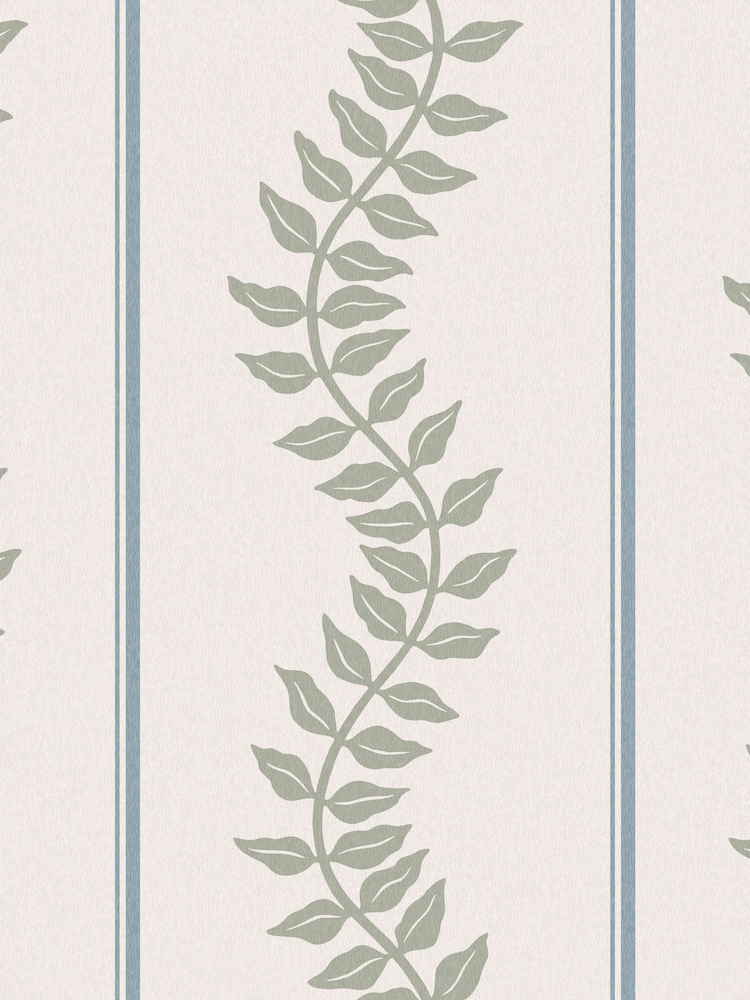 Graham & Brown Sky & Green Laurel Leaf Stripe 10M Wallpaper - Image 2 of 4