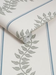 Graham & Brown Sky & Green Laurel Leaf Stripe 10M Wallpaper - Image 3 of 4